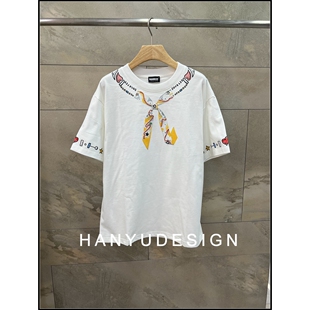 白色休闲波西米亚风印花T恤女 26早春新款 韩钰DESIGN