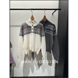 毛衣 费尔岛提花半高领羊绒羊毛针织衫 韩钰DESIGN