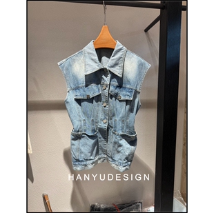 宽松显瘦百搭翻领无袖 韩版 26早春新款 牛仔马甲女 韩钰DESIGN