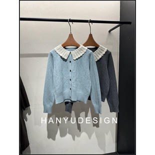 毛衣女 100%山羊绒甜美减龄娃娃领针织开衫 韩钰DESIGN