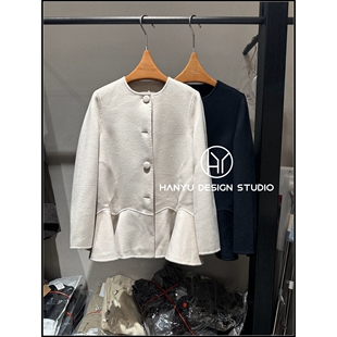 【韩钰DESIGN】26冬季新款 优雅风荷叶边单排扣毛呢外套女