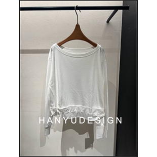 时髦设计感一字领长袖 26早春新款 T恤女 韩钰DESIGN