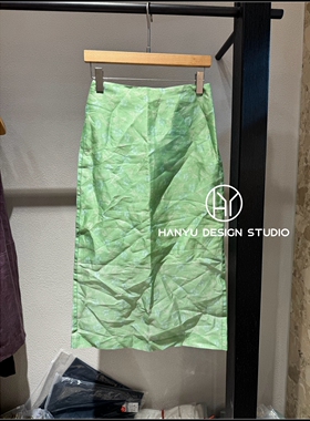 【韩钰DESIGN】26夏季新款 桑蚕丝小清新绿色印花半身裙女