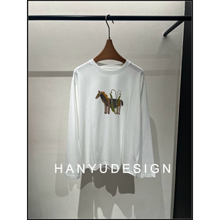 卡通印花白色宽松长袖 26早春新款 T恤女 韩钰DESIGN