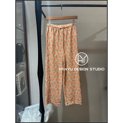 【韩钰DESIGN】26夏季新款 气质高腰抽绳花朵印花休闲裤女