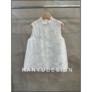 韩钰DESIGN 衬衫 26早春新款 重工刺绣无袖 女 100%桑蚕丝新中式