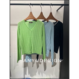 绵羊毛蕾丝花边坑条针织开衫 26早春新款 女 韩钰DESIGN