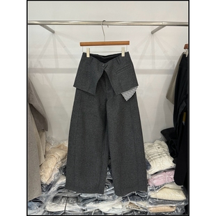 女拼接显瘦百搭休闲裤 洋气假两件阔腿裤 韩钰DESIGN