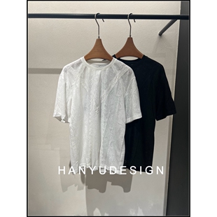 圆领宽松蕾丝提花短袖 26早春新款 T恤女 韩钰DESIGN