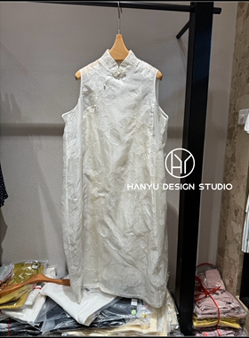 【韩钰DESIGN】26夏季新款 桑蚕丝新中式白色蕾丝无袖连衣裙女