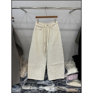 女 极简风高腰烫钻阔腿加绒加厚牛仔裤 韩钰DESIGN