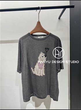 【韩钰DESIGN】26夏季新款 灰色卡通小狗印花短袖T恤女