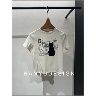 纯棉卡通猫咪印花短袖 26早春新款 T恤女 韩钰DESIGN