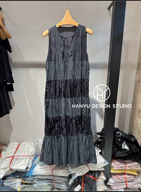 【韩钰DESIGN】26夏季新款 桑蚕丝轻熟优雅风无袖V领拼接连衣裙女