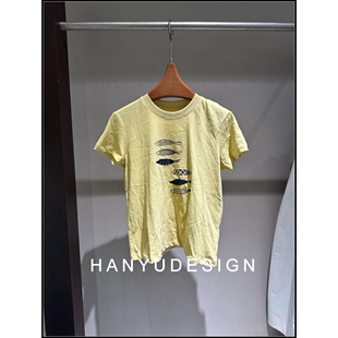 简约百搭小鱼印花短袖 黄色韩版 26早春新款 T恤女 韩钰DESIGN