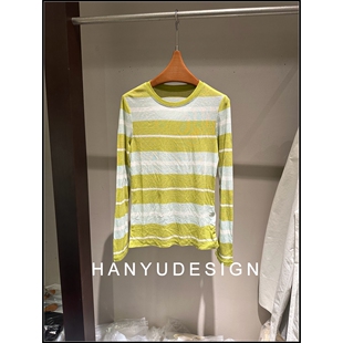 韩钰DESIGN 针织衫 26早春新款 气黄绿色条纹长袖 女 羊毛元