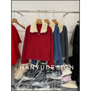 羊羔毛翻领拉链百搭短外套女夹克 韩钰DESIGN