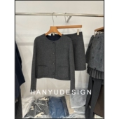 韩钰DESIGN 精致纯色羊绒羊毛短外套呢子半身裙两件套女
