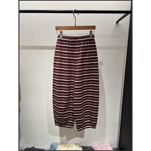 红色复古风条纹宽松休闲裤 26早春新款 女 韩钰DESIGN