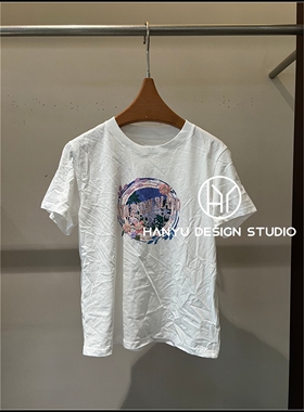 【韩钰DESIGN】26夏季新款 白色纯棉圆领字母印花短袖T恤女