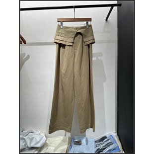 26早春新款 亚麻通勤高腰假两件屁帘阔腿裤 女 韩钰DESIGN