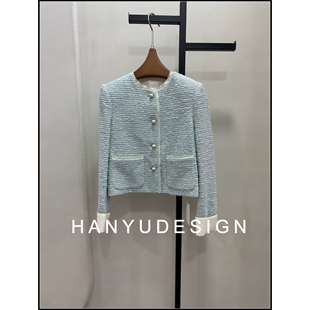 羊毛蓝色小香风粗花呢短外套女 26早春新款 韩钰DESIGN