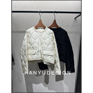 小香风菱格纹蚕丝90白鹅绒羽绒服外套女 韩钰DESIGN