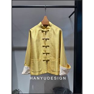 100%桑蚕丝富贵感黄色盘扣短外套女 26早春新款 韩钰DESIGN