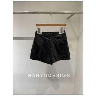 女 韩钰DESIGN 25早秋新 绵羊皮纯色百搭皮休闲短裤
