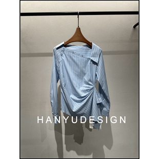 设计感减龄斜肩条纹衬衫 26早春新款 女 韩钰DESIGN