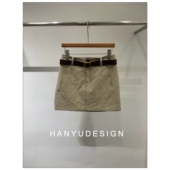 25早秋新 韩钰DESIGN 带腰带压明线素色休闲短裙女