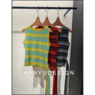 绵羊毛复古撞色条纹无袖 26早春新款 针织背心女 韩钰DESIGN