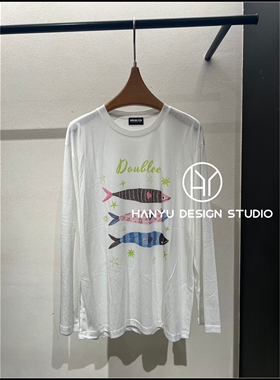 【韩钰DESIGN】26夏季新款 白色卡通小鱼印花长袖罩衫女