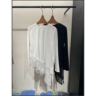 不规则设计感蕾丝拼接长袖 26早春新款 T恤女 韩钰DESIGN