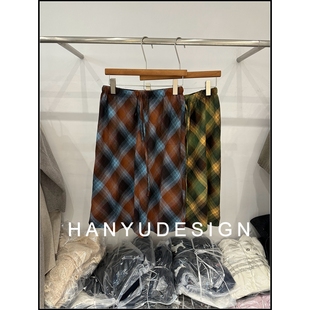 复古格纹抽绳显瘦百搭半身裙女 韩钰DESIGN