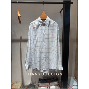 亚麻蓝色格纹复古格子衬衫 26早春新款 韩钰DESIGN