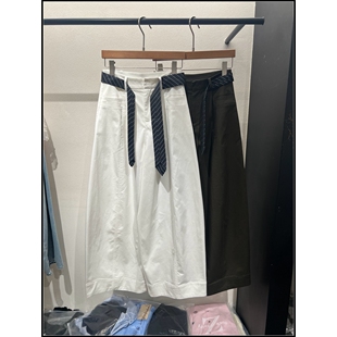 休闲高腰配条纹腰带弯刀裤 26早春新款 女 韩钰DESIGN