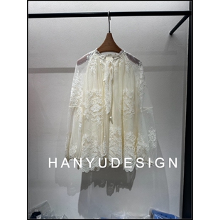 衬衫 淑女风米白色蕾丝刺绣长袖 26早春新款 女 韩钰DESIGN