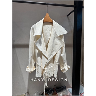 极简风大翻领系带收腰风衣女 26早春新款 韩钰DESIGN