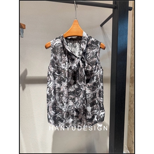 韩钰DESIGN 衬衫 26早春新款 风印花无袖 女 100%桑蚕丝轻熟法式