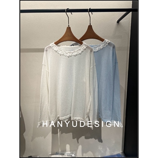 甜美风木耳花边长袖 亚麻法式 26早春新款 T恤女 韩钰DESIGN