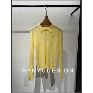 绵羊毛黄色极简风翻领针织衫 26早春新款 女 韩钰DESIGN