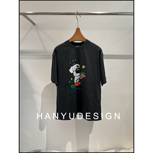 黑色卡通小狗印花短袖 26早春新款 T恤女 韩钰DESIGN