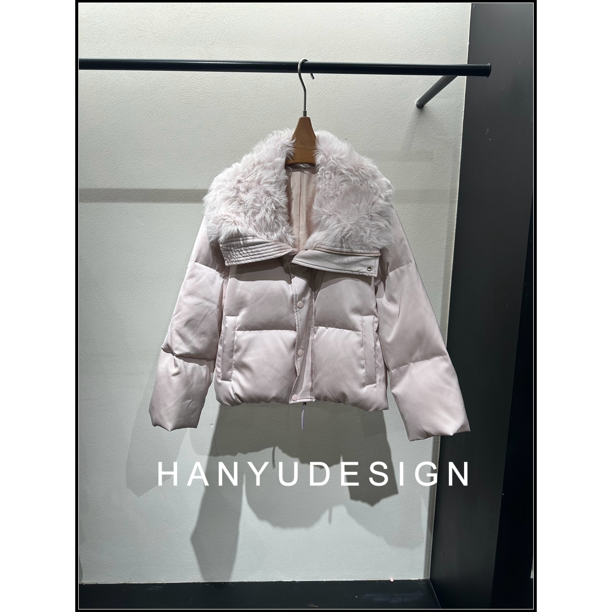 韩钰DESIGN羊毛翻领短款羽绒服