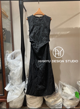 【韩钰DESIGN】26夏季新款 极简赫本风黑色波点无袖连衣裙女