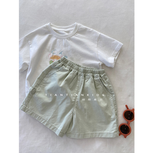 韩系休闲布裤 男童嫩绿色短裤 我是小童 子 新品 女宝百搭中裤 夏季