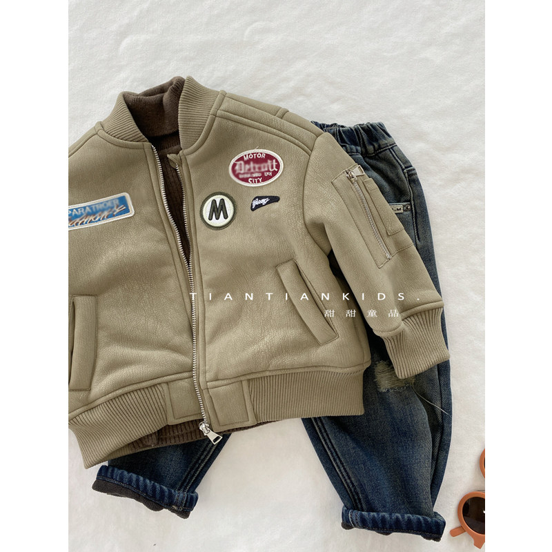 【我是小童】港风复古机车皮衣男童秋冬女宝韩版棒球领外套皮夹克