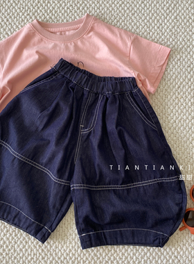 【小童90-130码】牛仔五分裤男童夏季宽松大PP短裤女童韩版休闲裤