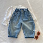 儿童休闲萝卜裤 春男女童洋气长裤 韩版 宽松牛仔裤 小童90 130码