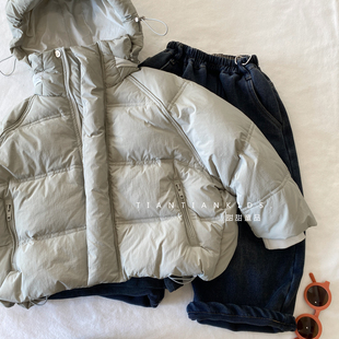 【小中童90-130】男童宽松带帽羽绒服冬厚款90绒外套拉链衫面包服